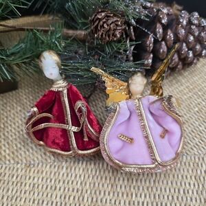 Koestel West Germany Vintage Christmas Angel Ornaments Pair Pink Red AS IS- SEE